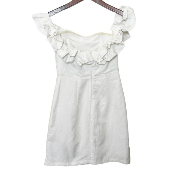 By The Way. New  Off Shoulder Linen Mini Dress Women’s XS Neutral Ruffle - Picture 7 of 10